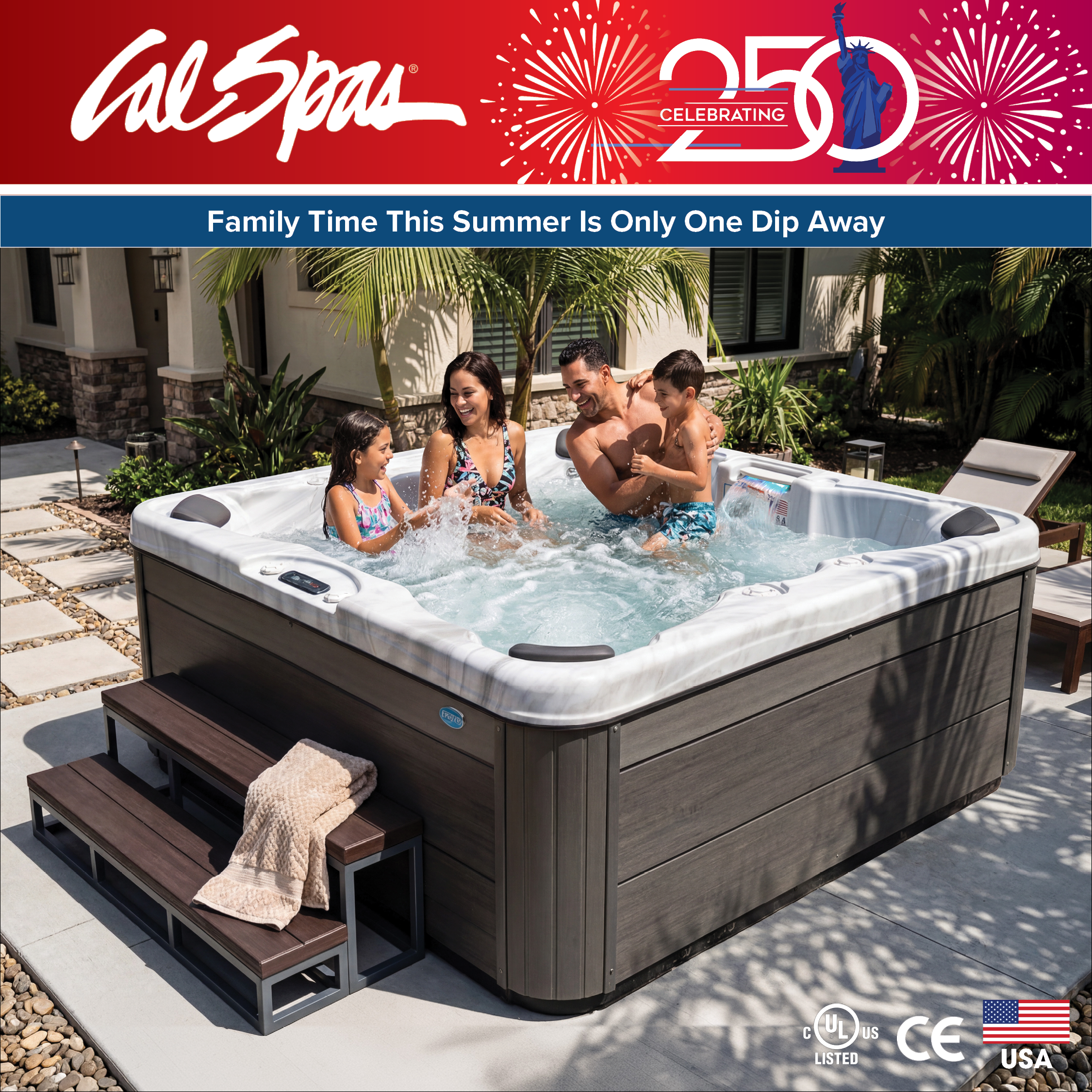 Calspas hot tub being used in a family setting - Springdale